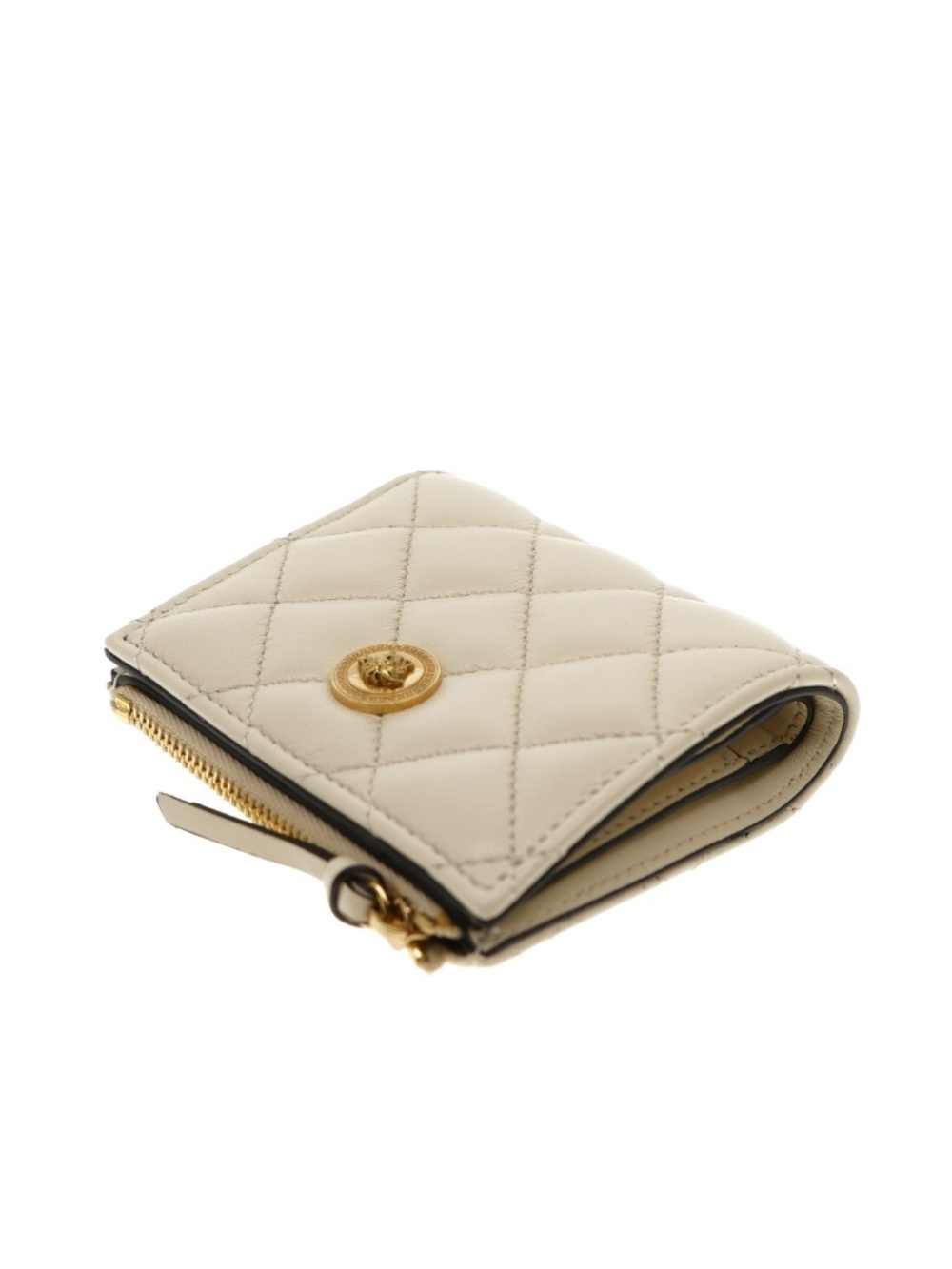 Versace Medusa Quilted Bi-Fold Wallet Beige Leather New